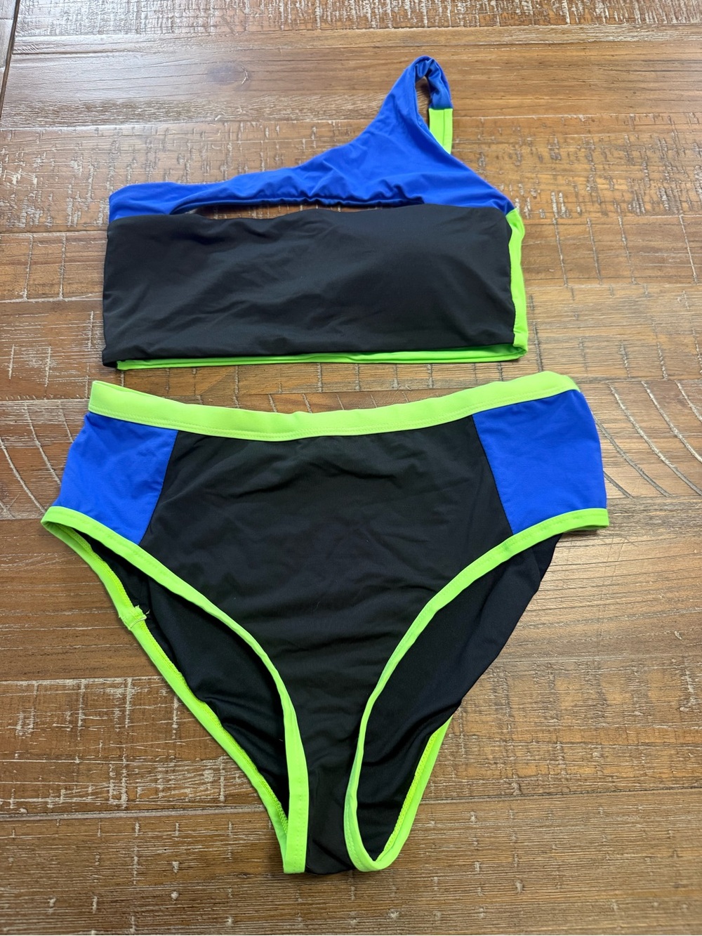 Asymmetric Black, Blue & Lime Women's Bikini Set